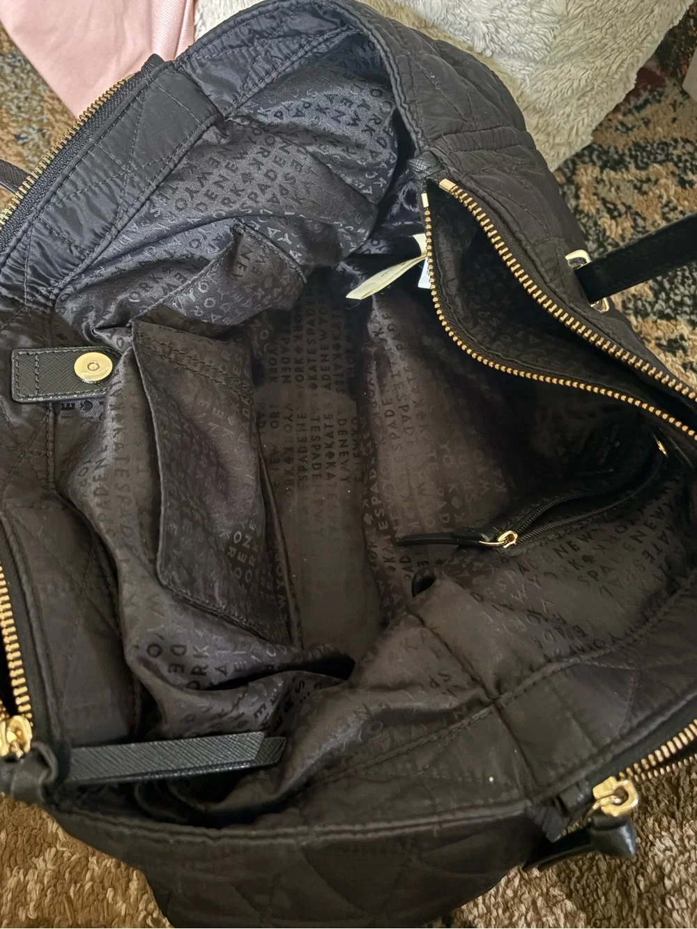 kate spade Black Quilted Tote with Strawberry Charm